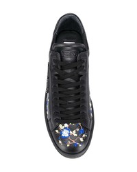 schwarze Leder niedrige Sneakers mit Blumenmuster von Kenzo