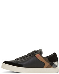 schwarze Leder niedrige Sneakers mit Karomuster von Burberry