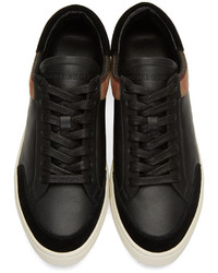 schwarze Leder niedrige Sneakers mit Karomuster von Burberry