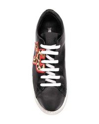 schwarze Leder niedrige Sneakers mit Leopardenmuster von Just Cavalli