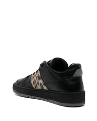 schwarze Leder niedrige Sneakers mit Leopardenmuster von Roberto Cavalli