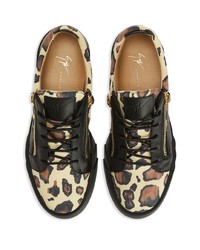 schwarze Leder niedrige Sneakers mit Leopardenmuster von Giuseppe Zanotti