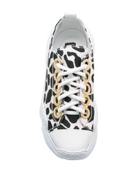schwarze Leder niedrige Sneakers mit Leopardenmuster von N°21