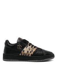 schwarze Leder niedrige Sneakers mit Leopardenmuster von Roberto Cavalli