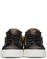 schwarze Leder niedrige Sneakers mit Schlangenmuster von Giuseppe Zanotti