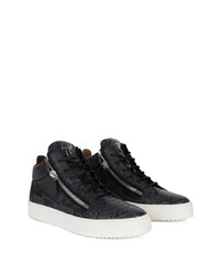 schwarze Leder niedrige Sneakers mit Schlangenmuster von Giuseppe Zanotti