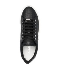 schwarze Leder niedrige Sneakers mit Schlangenmuster von Baldinini