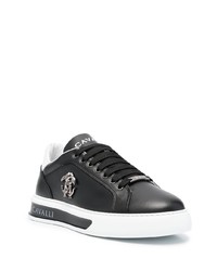 schwarze Leder niedrige Sneakers mit Schlangenmuster von Roberto Cavalli