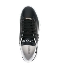 schwarze Leder niedrige Sneakers mit Schlangenmuster von Roberto Cavalli