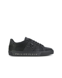 schwarze Leder niedrige Sneakers mit Schlangenmuster von Philipp Plein