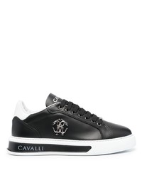 schwarze Leder niedrige Sneakers mit Schlangenmuster von Roberto Cavalli