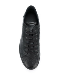 schwarze Leder niedrige Sneakers mit Schlangenmuster von Emporio Armani