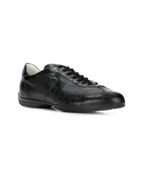 schwarze Leder niedrige Sneakers mit Schlangenmuster von Santoni