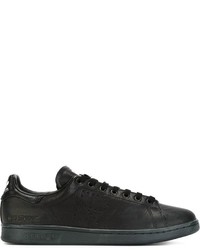 schwarze Leder niedrige Sneakers von Adidas By Raf Simons