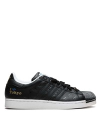 schwarze Leder niedrige Sneakers von adidas