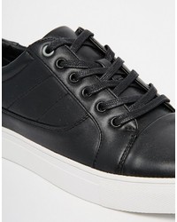 schwarze Leder niedrige Sneakers