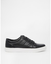 schwarze Leder niedrige Sneakers