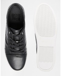 schwarze Leder niedrige Sneakers