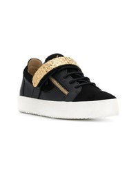 schwarze Leder niedrige Sneakers von Giuseppe Zanotti Design