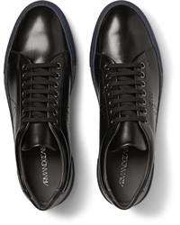 schwarze Leder niedrige Sneakers