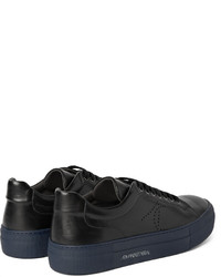 schwarze Leder niedrige Sneakers