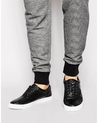 schwarze Leder niedrige Sneakers von Asos