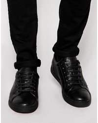 schwarze Leder niedrige Sneakers von Asos