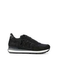 schwarze Leder niedrige Sneakers von atlantic stars