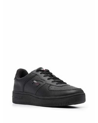 schwarze Leder niedrige Sneakers von Tommy Jeans