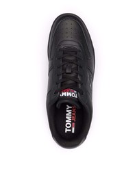 schwarze Leder niedrige Sneakers von Tommy Jeans