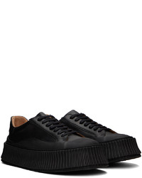 schwarze Leder niedrige Sneakers von Jil Sander