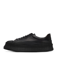 schwarze Leder niedrige Sneakers von Jil Sander