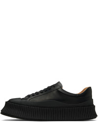 schwarze Leder niedrige Sneakers von Jil Sander