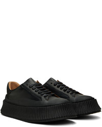 schwarze Leder niedrige Sneakers von Jil Sander