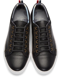 schwarze Leder niedrige Sneakers von Moncler Gamme Bleu