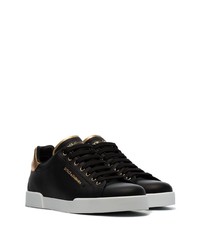 schwarze Leder niedrige Sneakers von Dolce & Gabbana