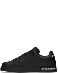 schwarze Leder niedrige Sneakers von Dolce & Gabbana