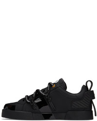 schwarze Leder niedrige Sneakers von Dolce & Gabbana