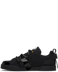 schwarze Leder niedrige Sneakers von Dolce & Gabbana