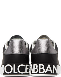 schwarze Leder niedrige Sneakers von Dolce & Gabbana