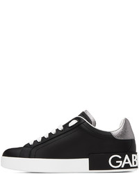 schwarze Leder niedrige Sneakers von Dolce & Gabbana