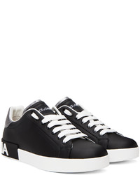 schwarze Leder niedrige Sneakers von Dolce & Gabbana