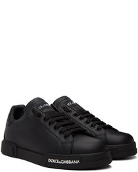 schwarze Leder niedrige Sneakers von Dolce & Gabbana