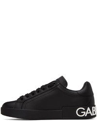 schwarze Leder niedrige Sneakers von Dolce & Gabbana