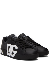 schwarze Leder niedrige Sneakers von Dolce & Gabbana