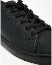 schwarze Leder niedrige Sneakers von Asos