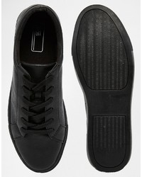 schwarze Leder niedrige Sneakers von Asos