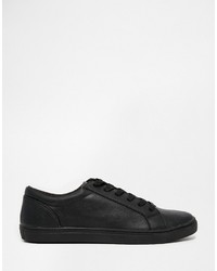 schwarze Leder niedrige Sneakers von Asos