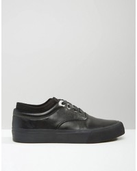 schwarze Leder niedrige Sneakers von Asos