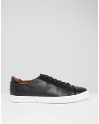 schwarze Leder niedrige Sneakers von Asos